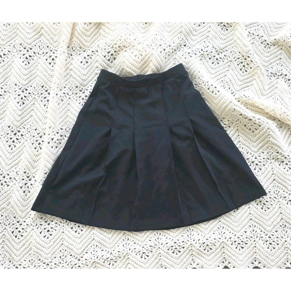 Lands' End Black Pleated A-Line Skirt Women's Size 0 Classic Stretch Knee Length